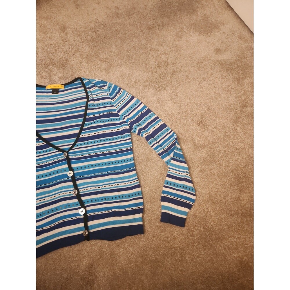 St. John Women's Blue & White Striped Wool-Blend Cardigan Size M - Picture 5 of 12